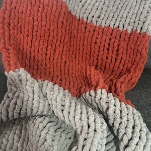 Cozy Orange and Gray Chunky Knit Blanket